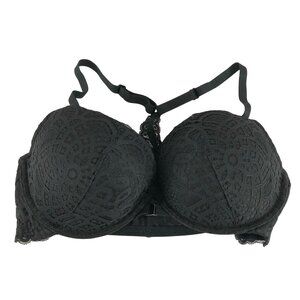 Auden Bra The Radiant Plunge Push-Up Lace Front Closure Lace Overlay Black 34D
